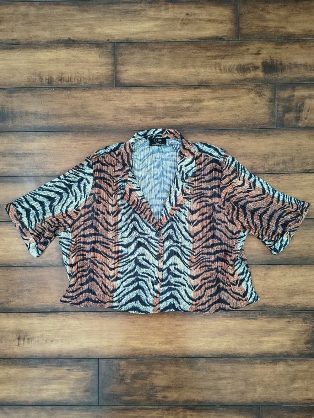 LALA Tiger Print 2-Piece Matching Skirt Set Size L Button Front Maxi - Picture 2 of 12